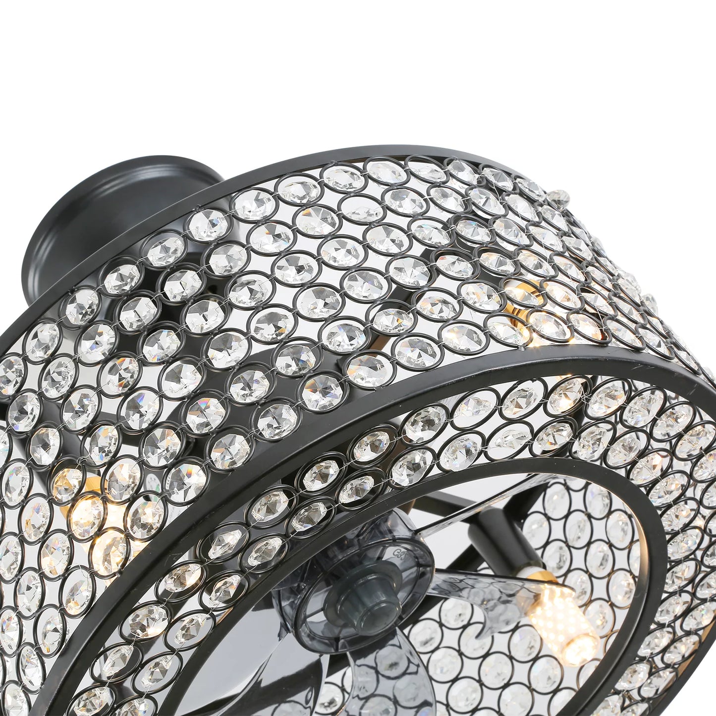 18" Caged Crystal Ceiling Fan Light Modern Enclosed Invisible Chandelier 7 Blades 3 Speed Remote Pendant Lamp 4Xe14