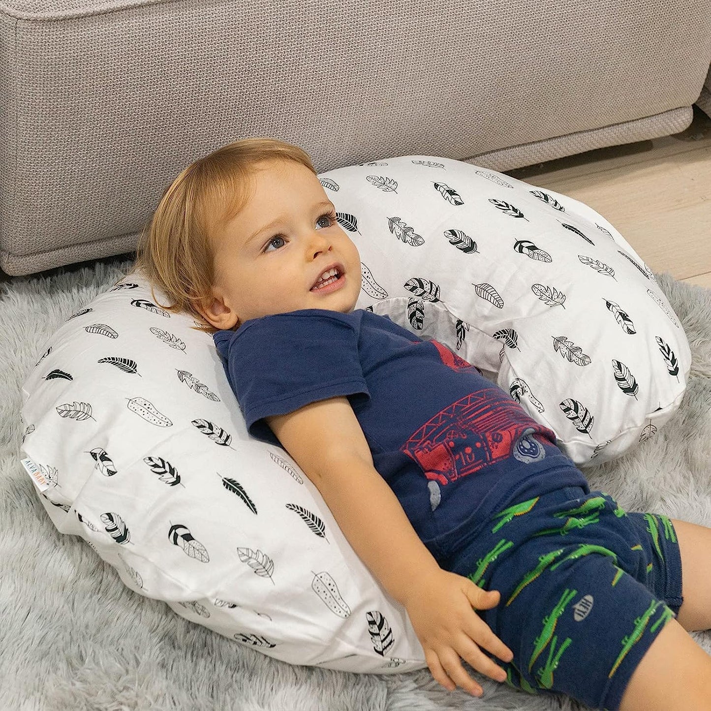 Nursing Pillow Cover Slipcover,100% Organic Cotton ,Soft and Comfortable,Feathers Design,Maternity Breastfeeding Newborn Infant Feeding Cushion Cover, ZT01