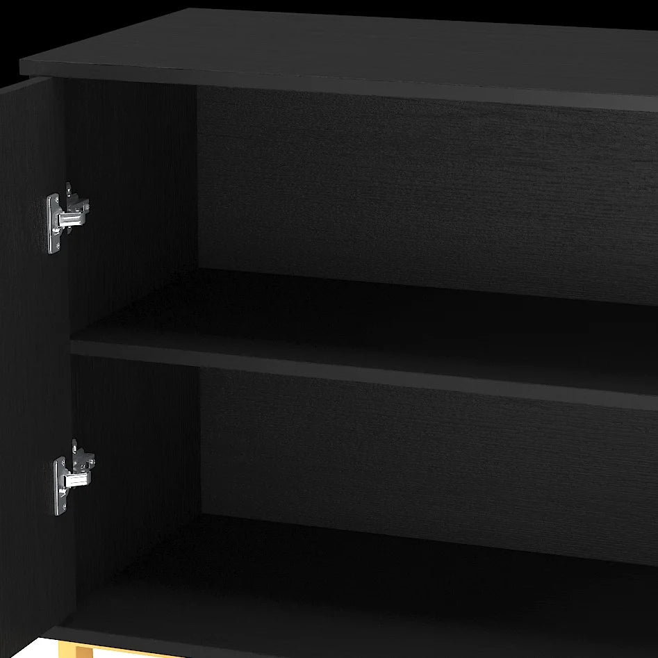 Console Table with Storage and Drawers, Modern Wood Entryway Console Table with 2 Cabinet Doors, Black