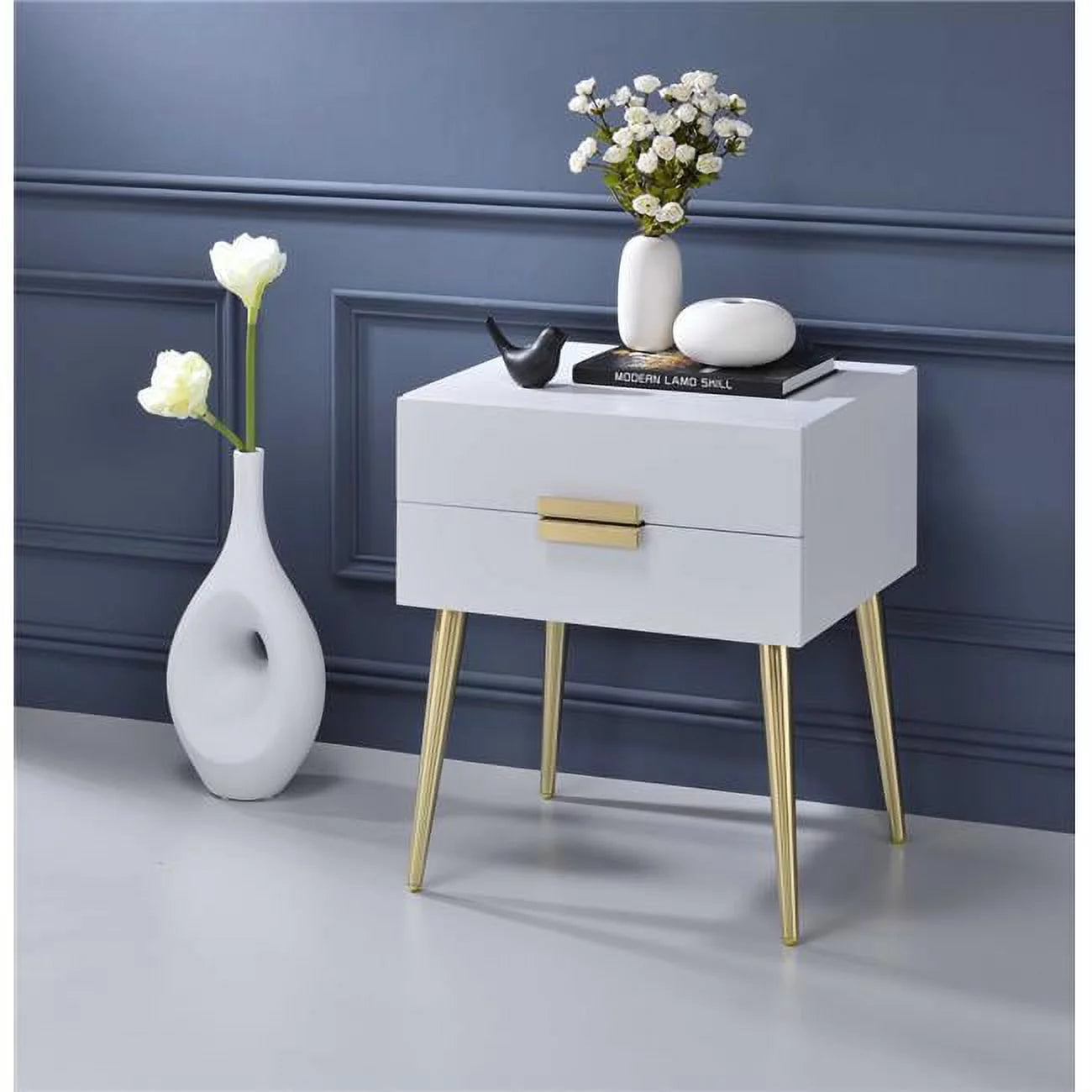 Solid Wood Leg & Veneer Console Table - White