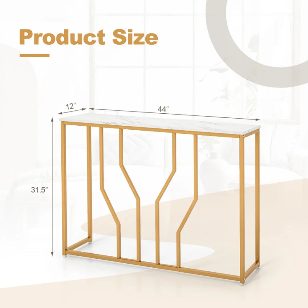 Console Table, Sofa Table, Narrow Entryway Table,44 Inch Modern White Entryway Table with Faux Marble Tabletop-White