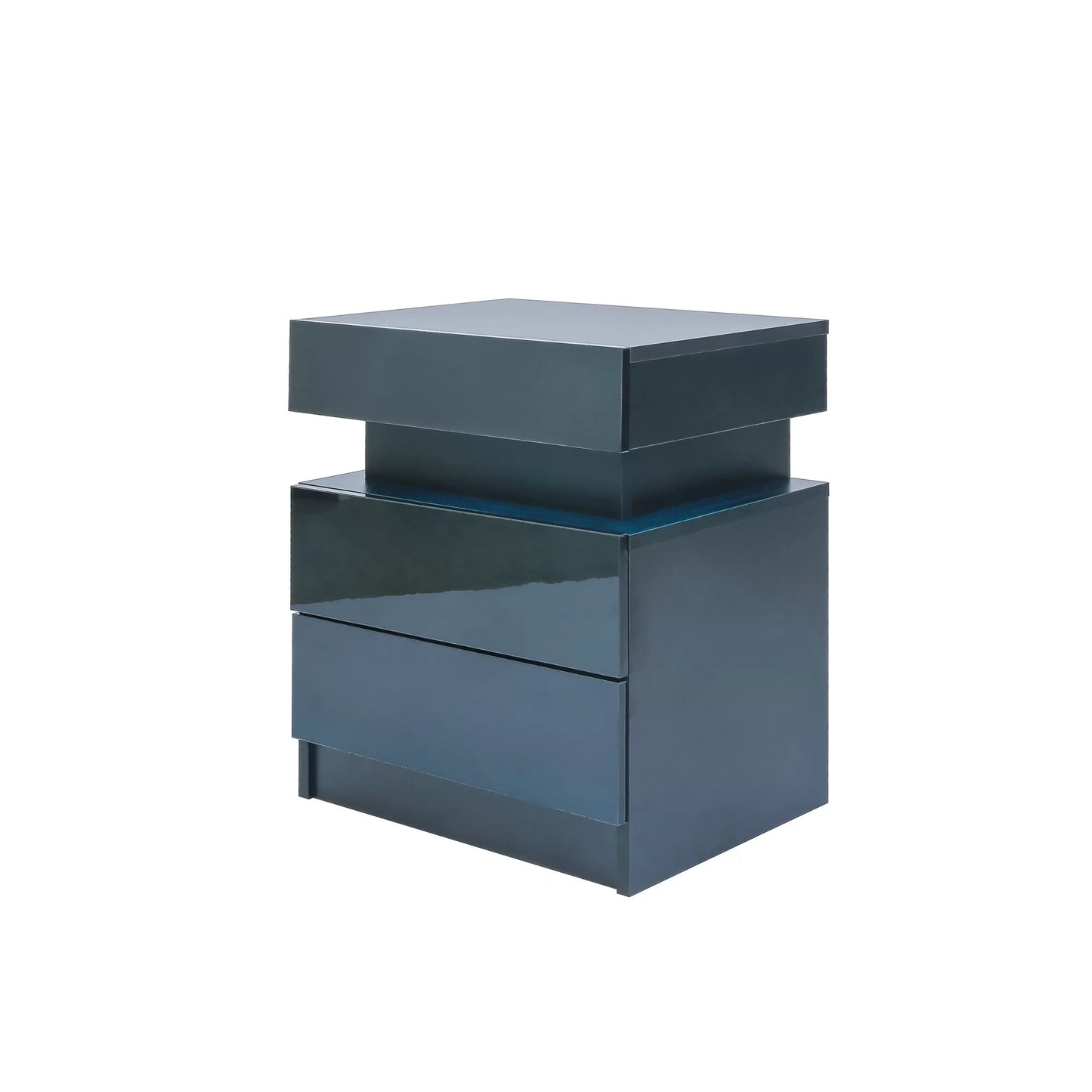 End Table with LED Lights, Storage Table with 2 Drawers, Black Side Table LED Conner Table Light, Modern End Side Table for Bedroom Living Room Office