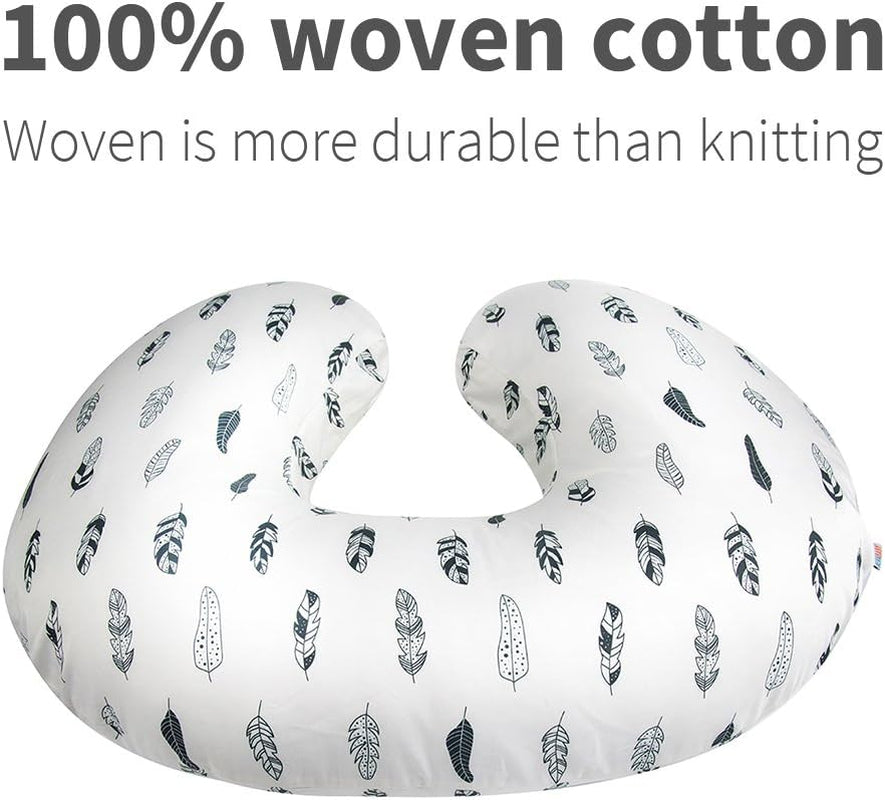 Nursing Pillow Cover Slipcover,100% Organic Cotton ,Soft and Comfortable,Feathers Design,Maternity Breastfeeding Newborn Infant Feeding Cushion Cover, ZT01
