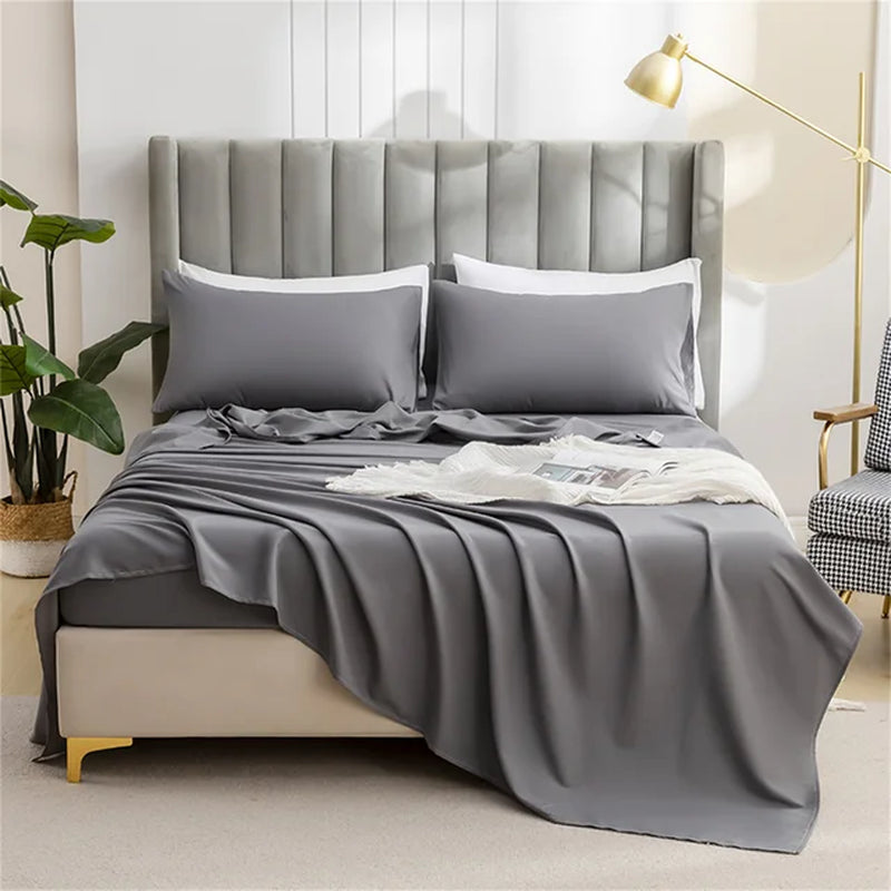 2024 Solid Color Brushed Set Flat Sheet + Pillowcase 2Pcs/3Pcs Full/Twin/Queen/King Size Machine Washable Light and Breathable