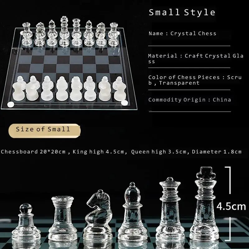 Craft Crystal Glass Luxury Chess Set Acrylic Chess Board Anti-Broken Elegant Glass Chess Pieces Board Game Family Chess Game Set