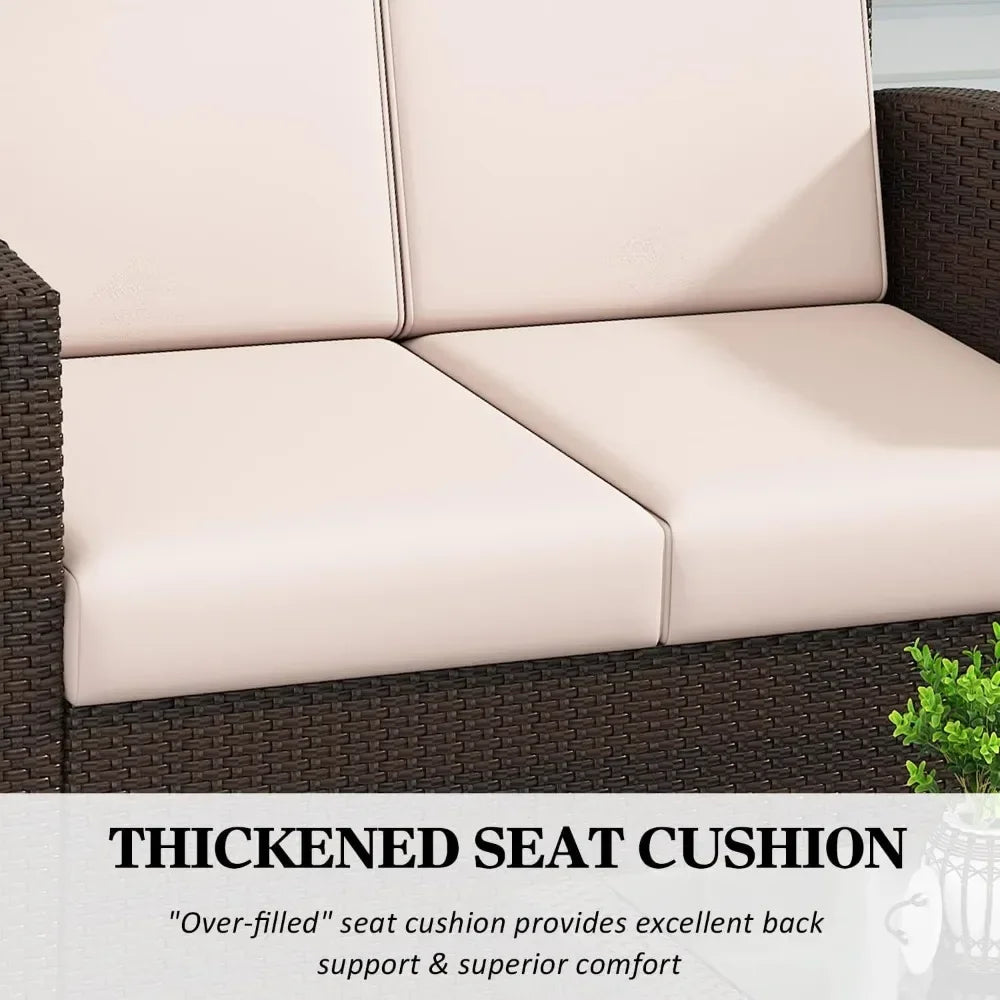 4 Piece Outdoor Patio Furniture Sets, Rattan Sofa Chair with Cushion for Backyard Lawn Garden (Brown)