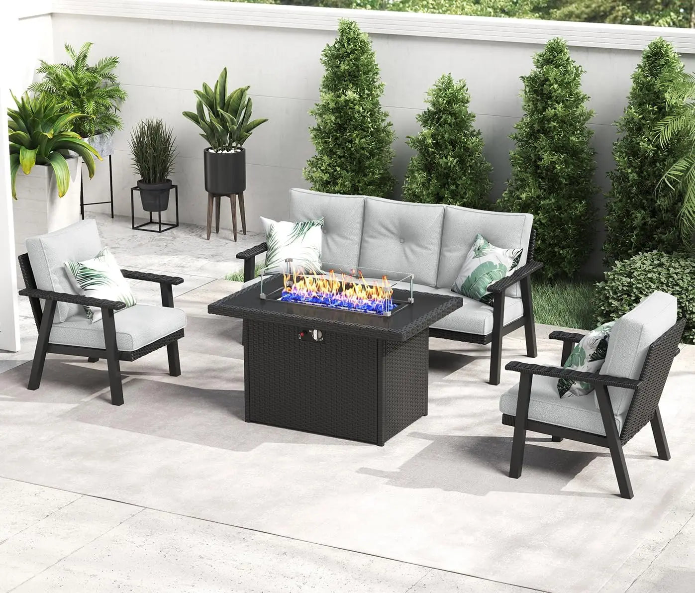 Modern Aluminum Patio Furniture Set,Outdoor Wicker Rattan Conversation Set Sofa Seating Set for Deck, Poolside, Porch