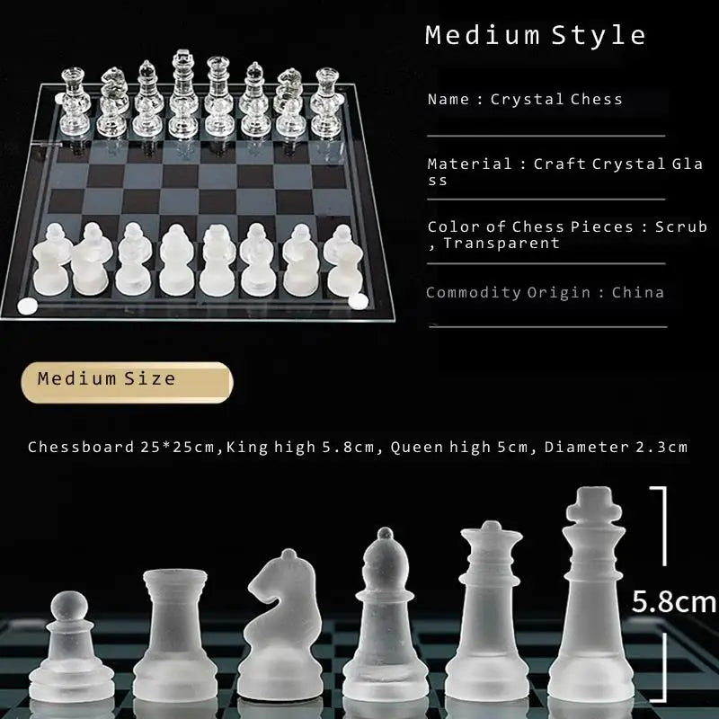Craft Crystal Glass Luxury Chess Set Acrylic Chess Board Anti-Broken Elegant Glass Chess Pieces Board Game Family Chess Game Set