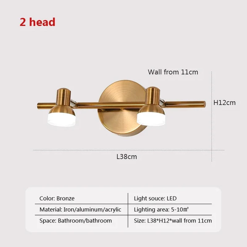 Waterproof LED Wall Lamp Multi-Head Bathroom Light Rotating Led Wall Lamps Dressing Table Lingt Home Indoor Lighting Fixtures