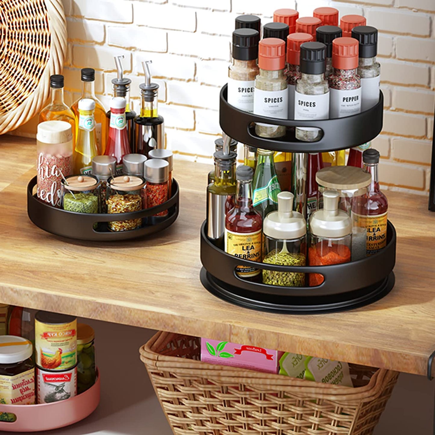 10-Inch Metal Lazy Susan Turntable Organizer for Cabinet, Kitchen, and Pantry - Rotating Spice Rack with Black Finish