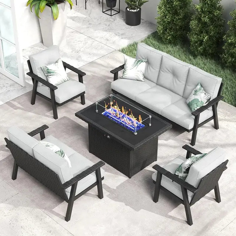 Modern Aluminum Patio Furniture Set,Outdoor Wicker Rattan Conversation Set Sofa Seating Set for Deck, Poolside, Porch