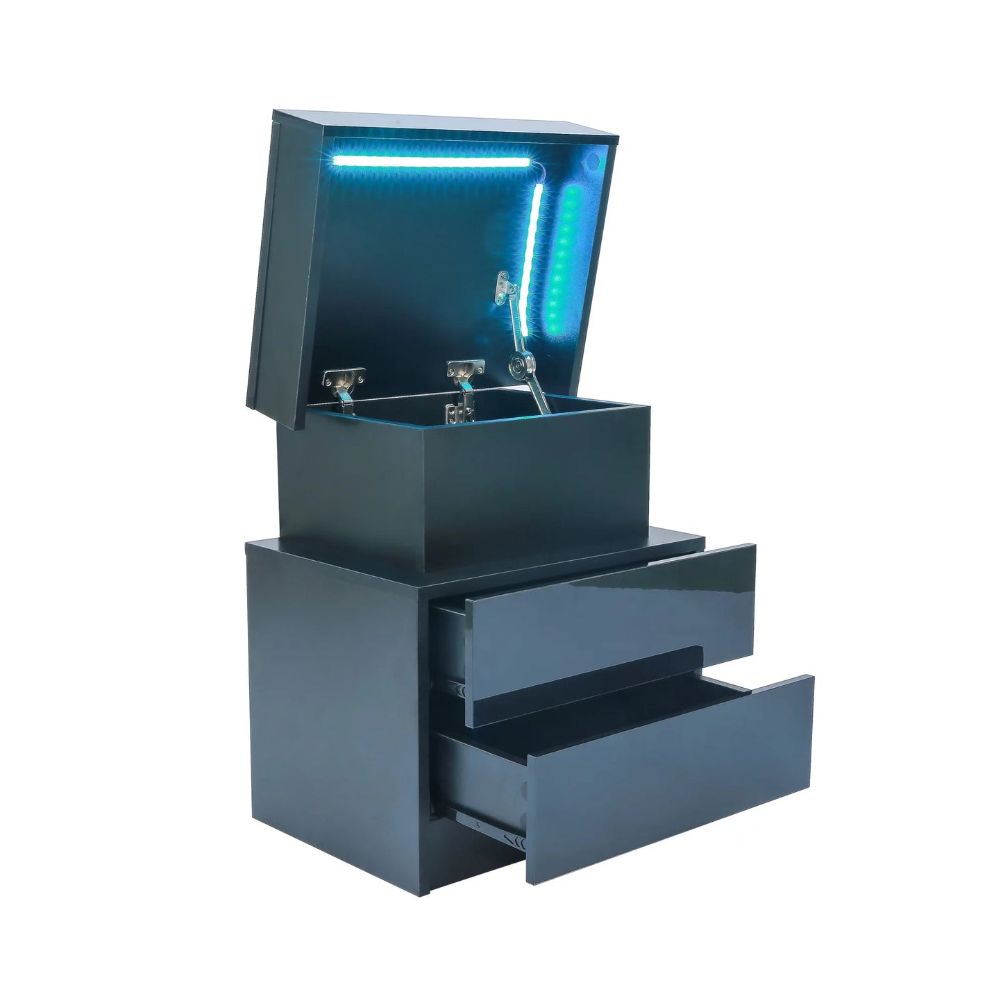 End Table with LED Lights, Storage Table with 2 Drawers, Black Side Table LED Conner Table Light, Modern End Side Table for Bedroom Living Room Office