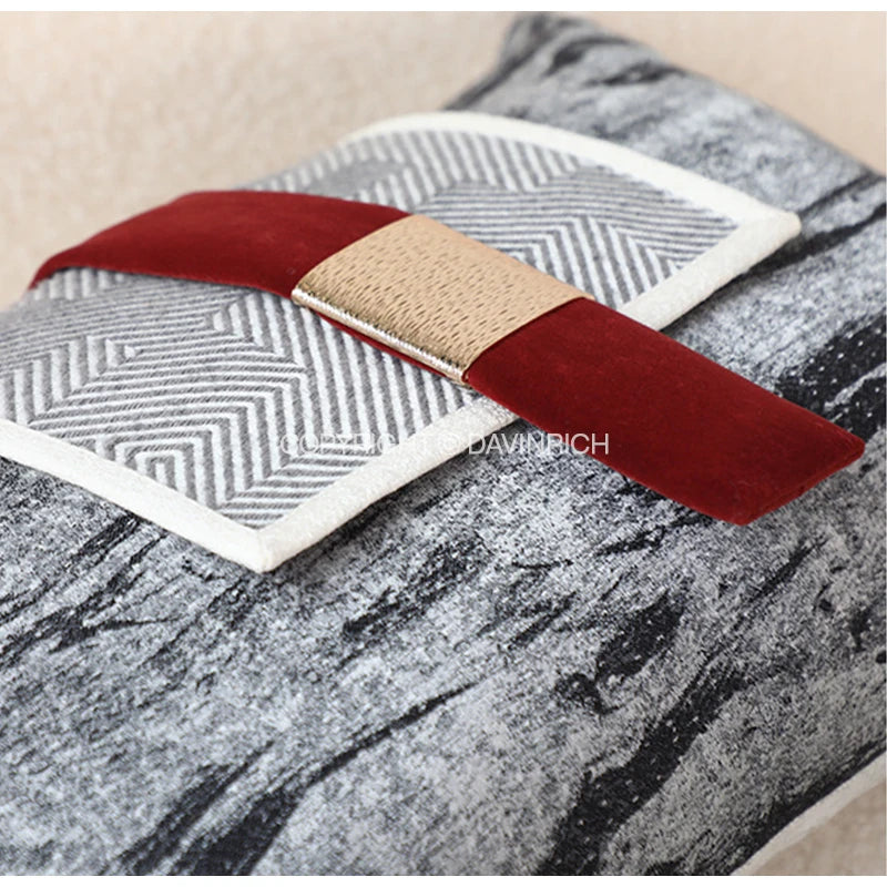 Luxury Accents Tweed Lumbar Buckle Decorative Throw Pillow Case Modern Upholstery Trends Cushion Cover for Hotel Villa