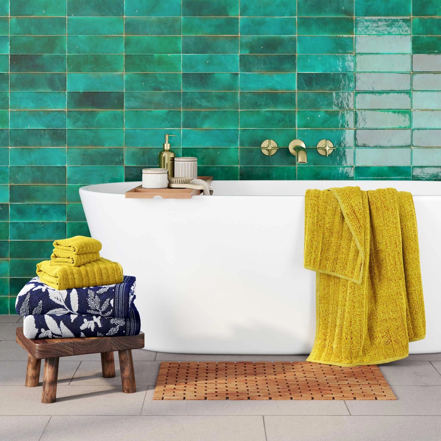Bamboo Tile Bath Step-Out Mat, 18"X30"
