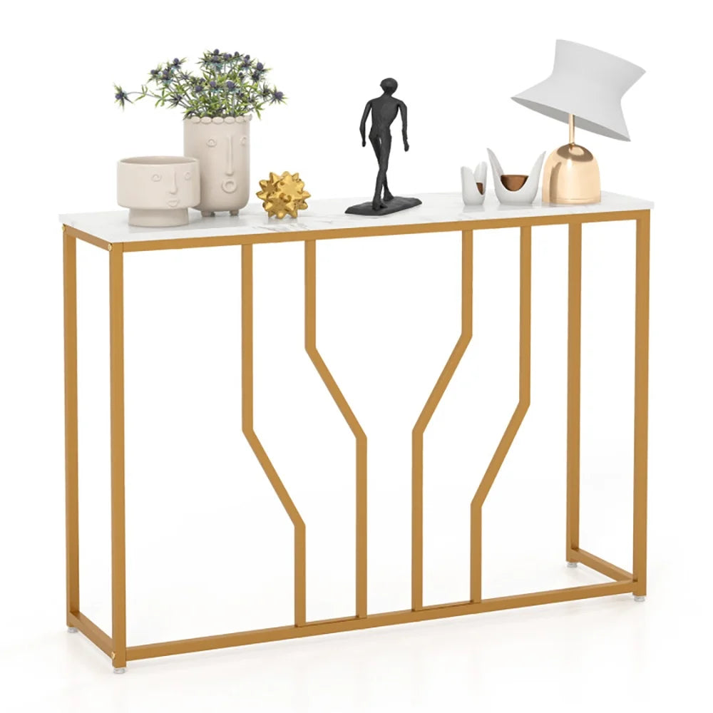 Console Table, Sofa Table, Narrow Entryway Table,44 Inch Modern White Entryway Table with Faux Marble Tabletop-White