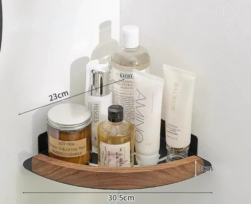 Bathroom Shelves Wall Mountedspace Aluminum+Wood Shower Corner Storage Shelf Multilayer Kitchen Organizer Rack Black+White