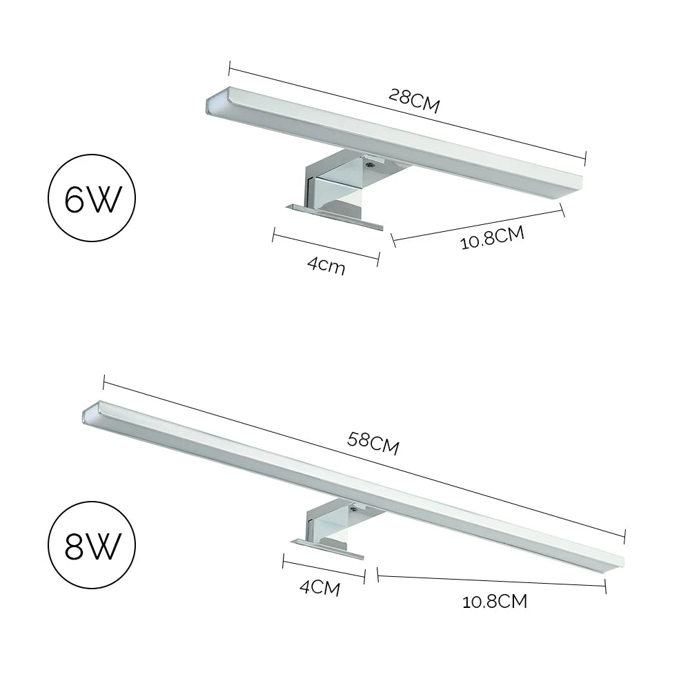 6/8W LED Mirror Light Bathroom Cabinet Lights 6000K Make-Up Mirror Light Vanity Wall Lamps Waterproof Indoor Mirror Front Lamp