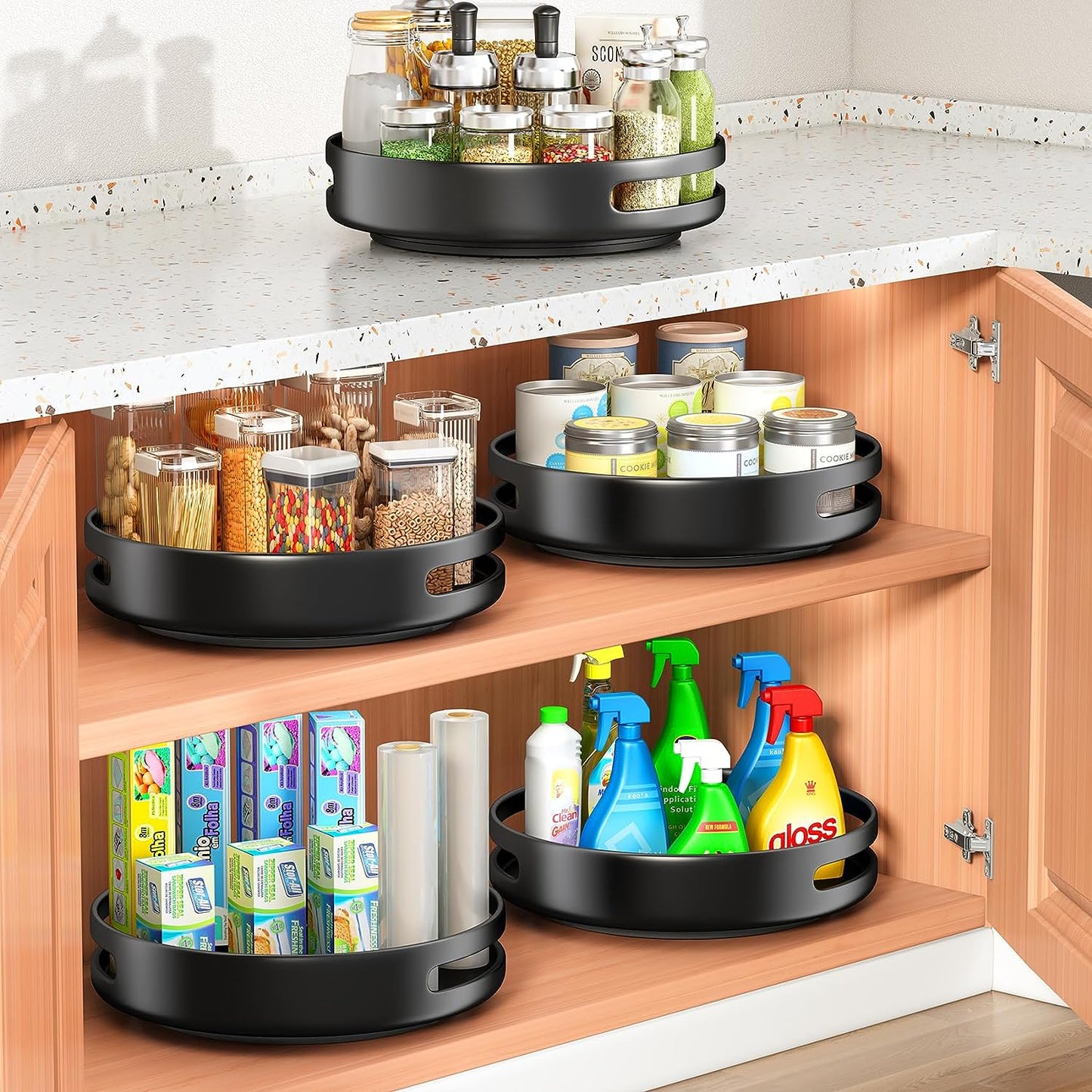 10-Inch Metal Lazy Susan Turntable Organizer for Cabinet, Kitchen, and Pantry - Rotating Spice Rack with Black Finish