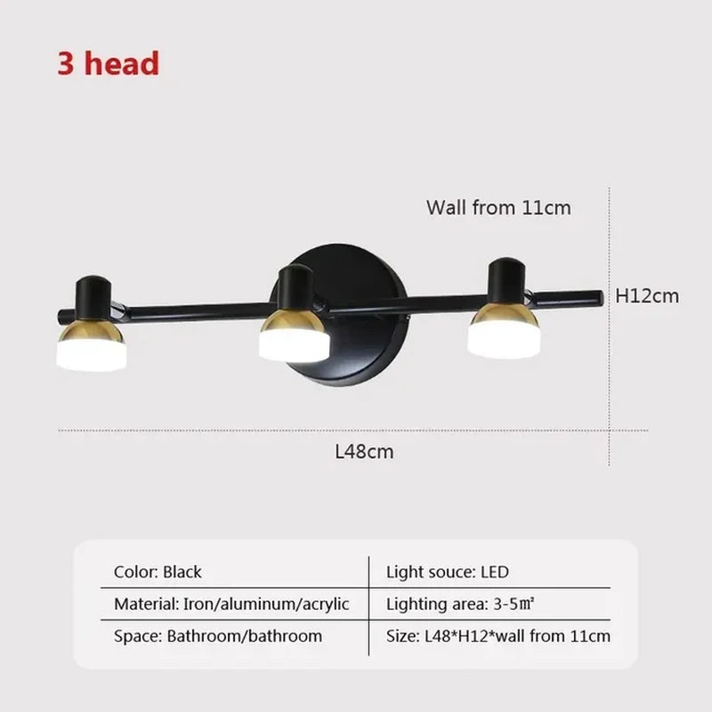 Waterproof LED Wall Lamp Multi-Head Bathroom Light Rotating Led Wall Lamps Dressing Table Lingt Home Indoor Lighting Fixtures