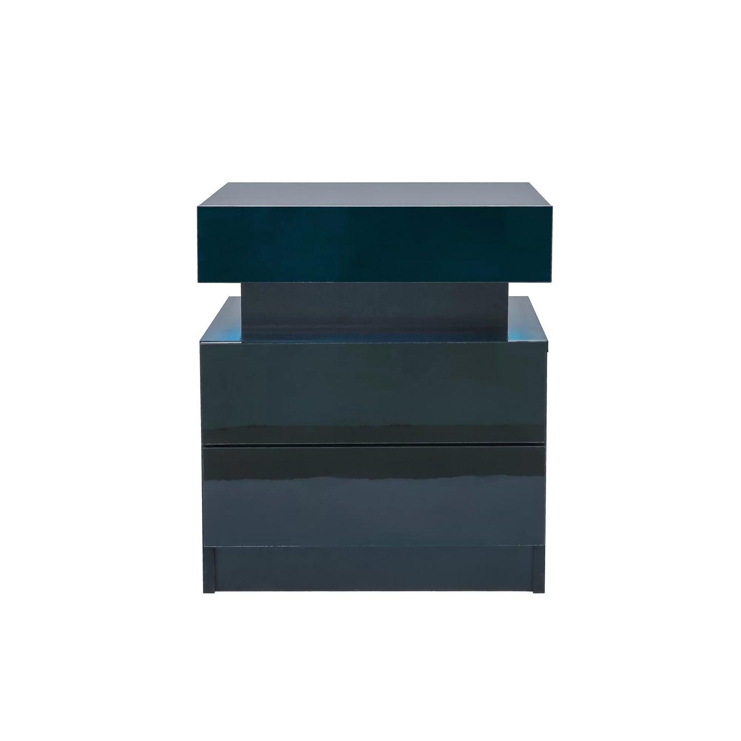 End Table with LED Lights, Storage Table with 2 Drawers, Black Side Table LED Conner Table Light, Modern End Side Table for Bedroom Living Room Office