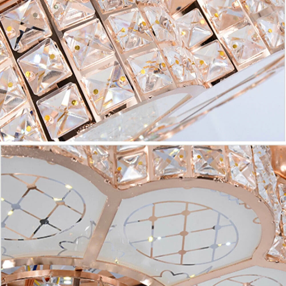 42" Crystal Ceiling Fan with Light, LED Dimmable Gold 3-Color 3-Speed Retractable Pendant Fan Lamp W/Remote