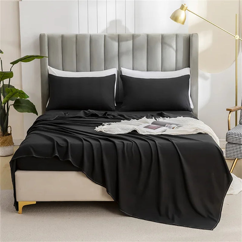 2024 Solid Color Brushed Set Flat Sheet + Pillowcase 2Pcs/3Pcs Full/Twin/Queen/King Size Machine Washable Light and Breathable