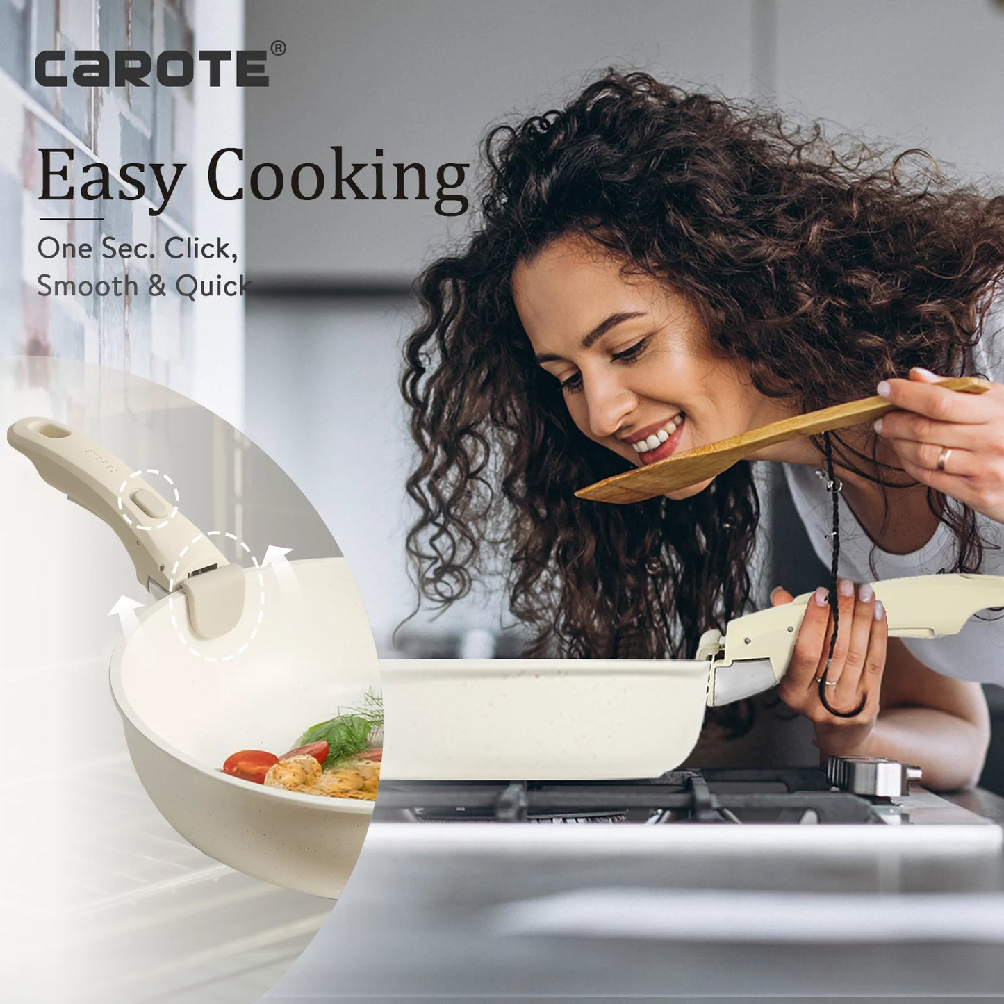 Nonstick Cookware Sets, 17 Pcs Granite Non Stick Pots and Pans Set with Removable Handle