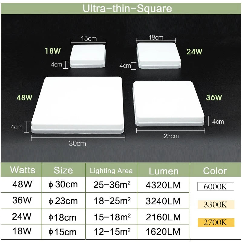 LED Ceiling Lights Square Neutral Light Luster Interior Home Decor 18W 24W 36W 48W Bathroom Bedroom Kitchen Living Room