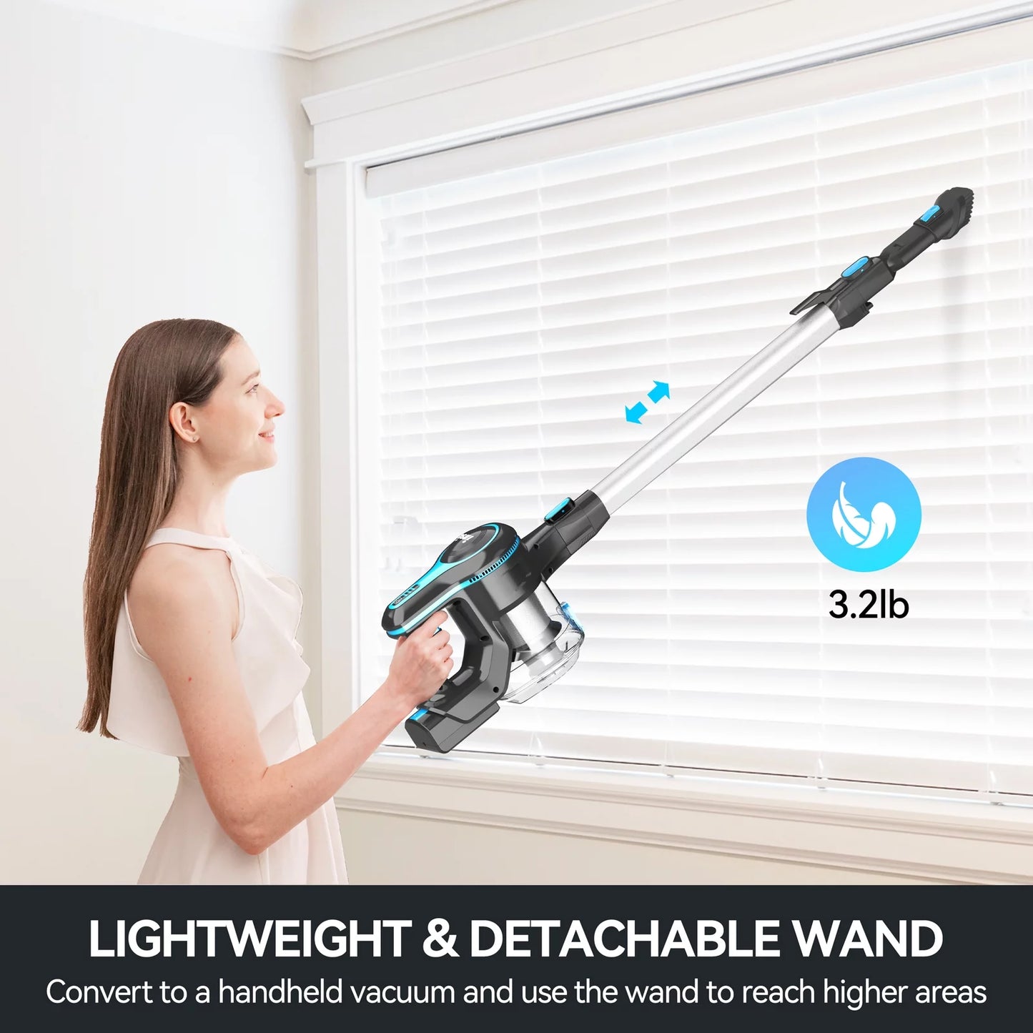 Cordless Vacuum Cleaner, 6 in 1 Powerful Suction Lightweight Stick Vacuum with 2200Mah Rechargeable Battery, up to 45Min Runtime, for Home Furniture Hard Floor Carpet Car Hair