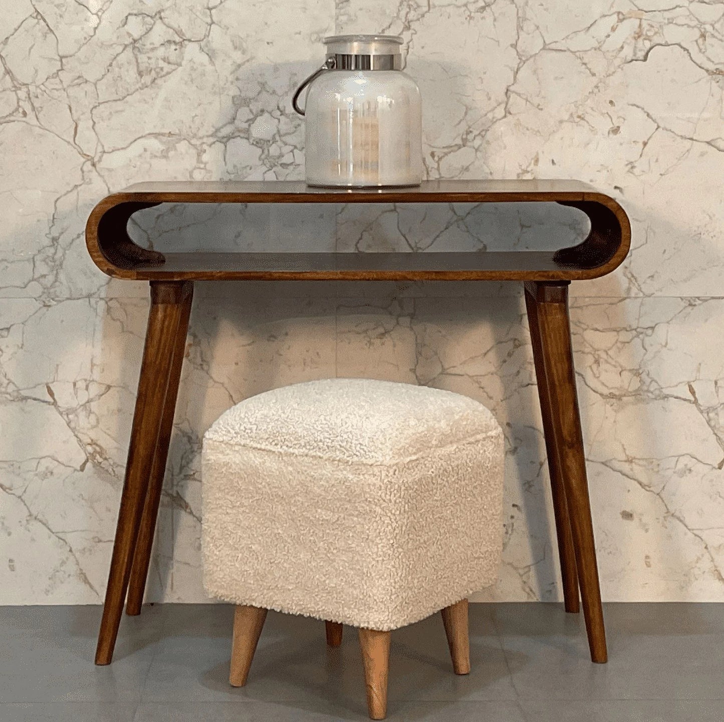 Console Table with Shelves - Minimalist Solid Wood Entryway Storage Table - Hand Carved Unique Design