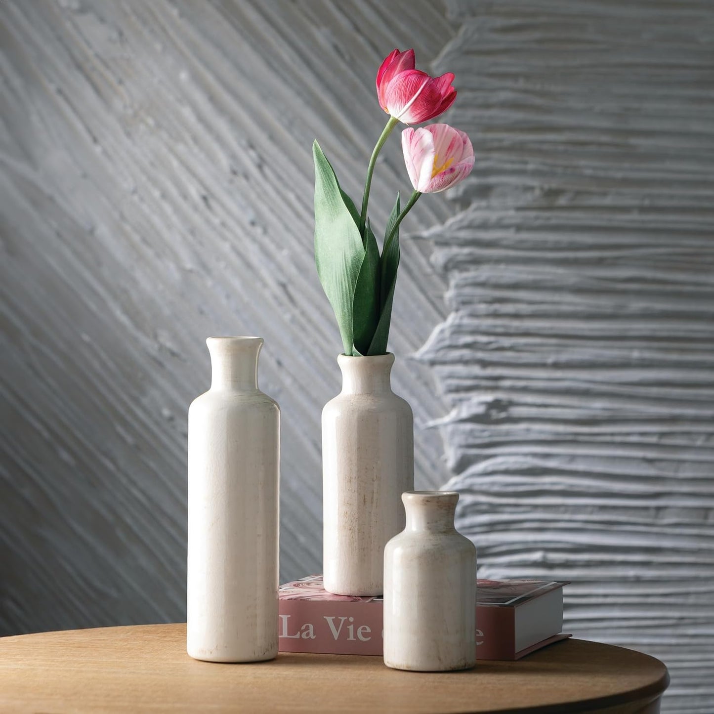 White Ceramic Vase Set, Farmhouse Decor, Home Decorative Vase, Vases for Your Kitchen, Bedroom, Office, Living Room, Bathroom, & Shelf Centerpiece Table Decorations (CM2333)