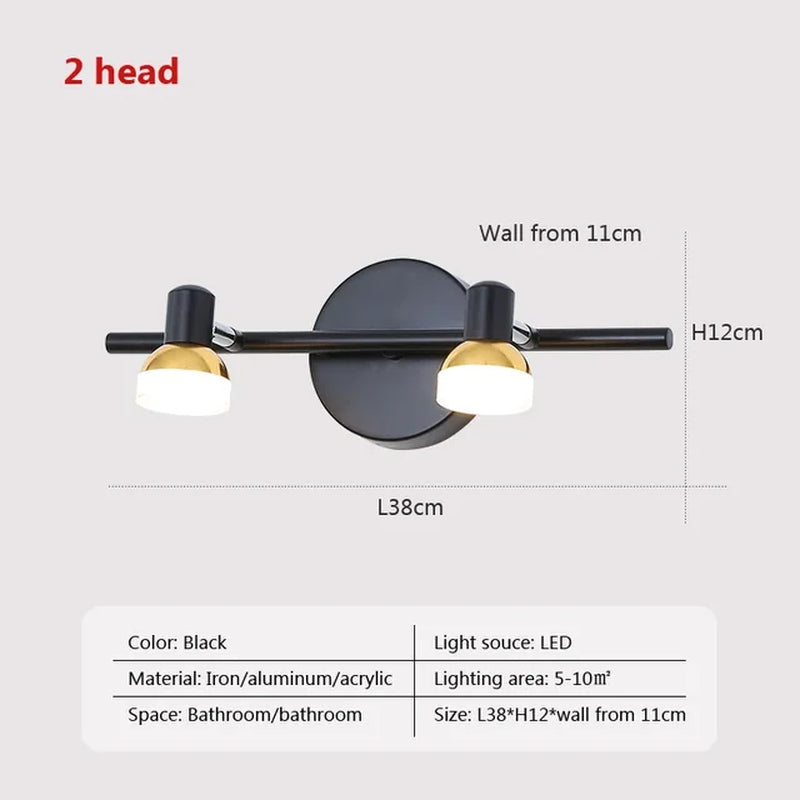 Waterproof LED Wall Lamp Multi-Head Bathroom Light Rotating Led Wall Lamps Dressing Table Lingt Home Indoor Lighting Fixtures