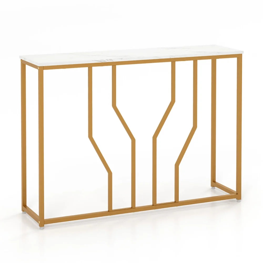 Console Table, Sofa Table, Narrow Entryway Table,44 Inch Modern White Entryway Table with Faux Marble Tabletop-White