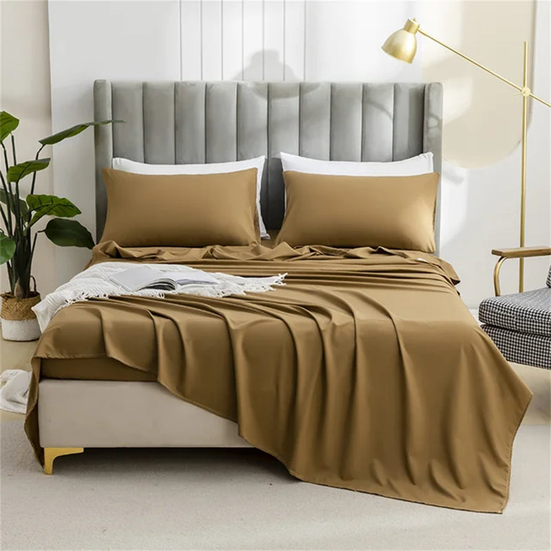 2024 Solid Color Brushed Set Flat Sheet + Pillowcase 2Pcs/3Pcs Full/Twin/Queen/King Size Machine Washable Light and Breathable