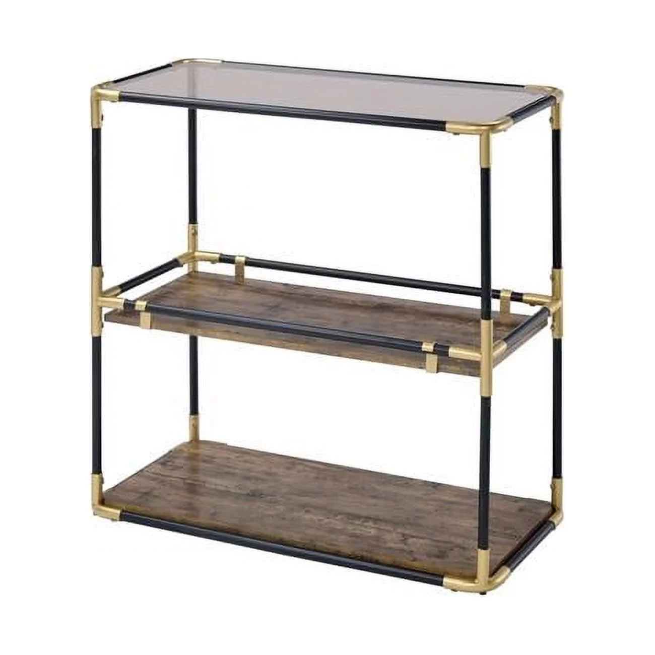 Black Solid Wood Leg Console Table W/ Glass Top