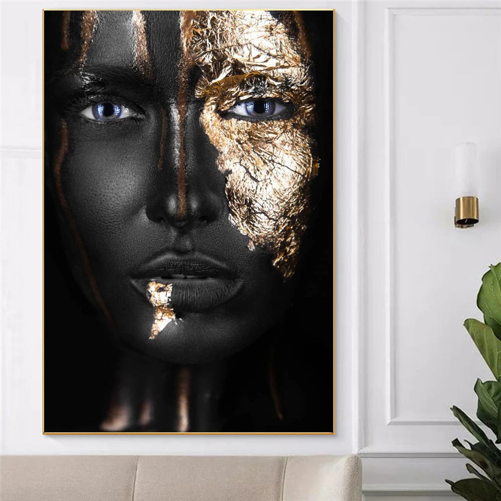 Black Gold Silver Nude African Art Woman Painting on Canvas Cuadros Posters and Prints Scandinavian Wall Picture for Living Room
