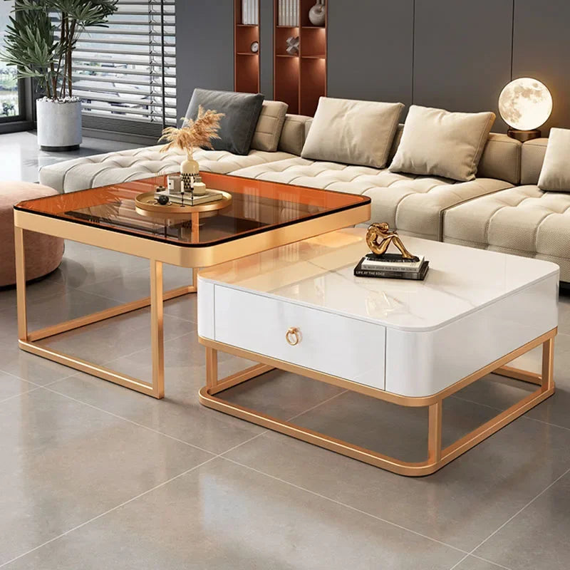 Clear Coffee Table Living Room Luxury White Glass Nordic Side Table Modern Minimalist Low Mesa Furniture for Home