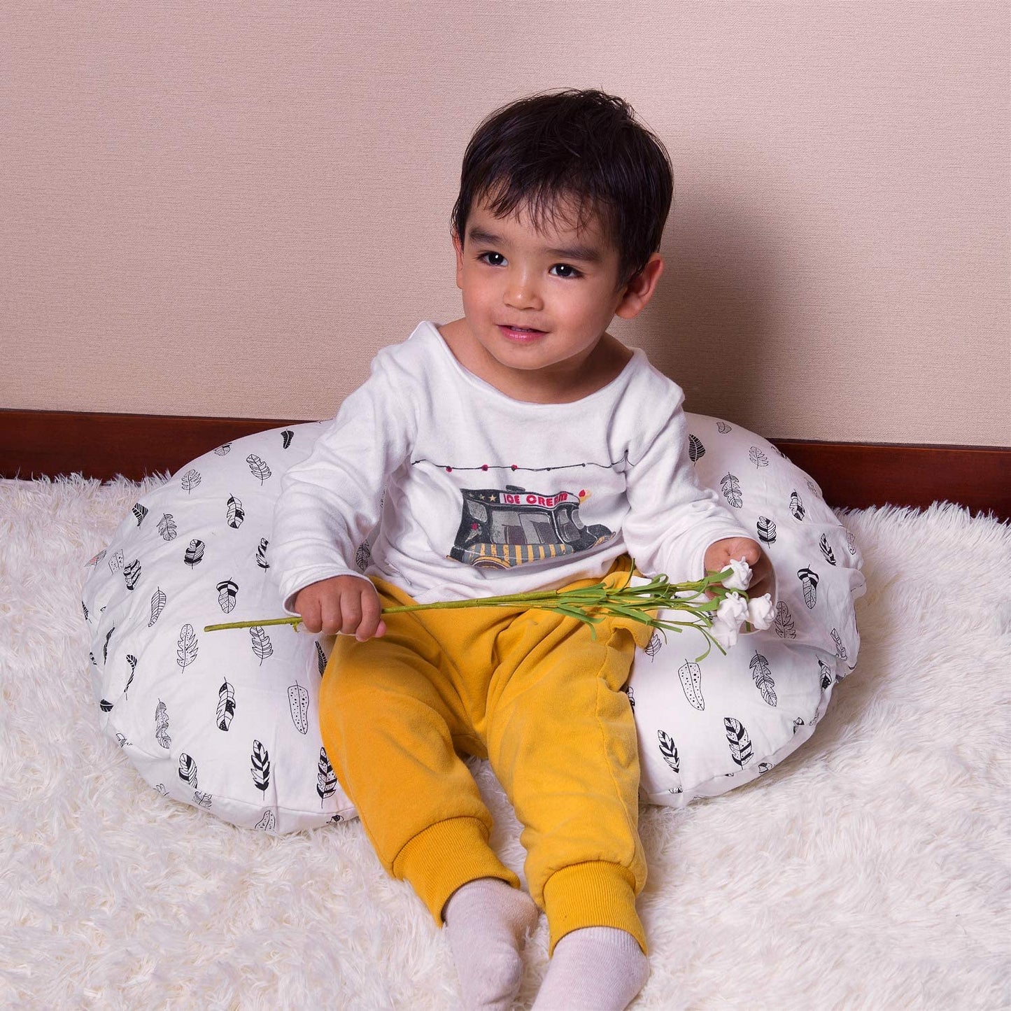 Nursing Pillow Cover Slipcover,100% Organic Cotton ,Soft and Comfortable,Feathers Design,Maternity Breastfeeding Newborn Infant Feeding Cushion Cover, ZT01