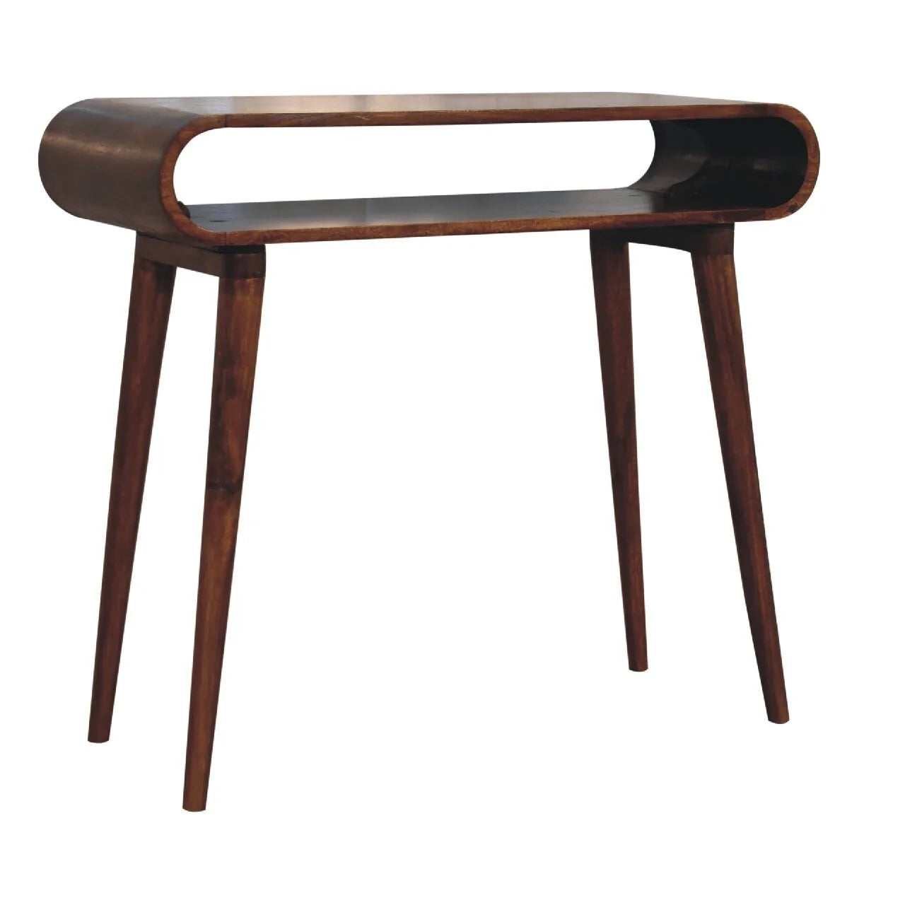 Console Table with Shelves - Minimalist Solid Wood Entryway Storage Table - Hand Carved Unique Design