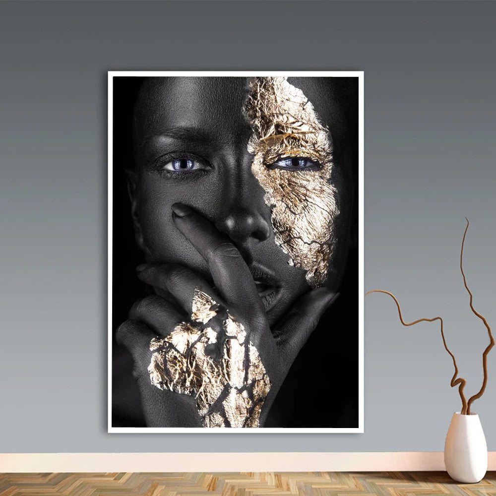 Black Gold Silver Nude African Art Woman Painting on Canvas Cuadros Posters and Prints Scandinavian Wall Picture for Living Room