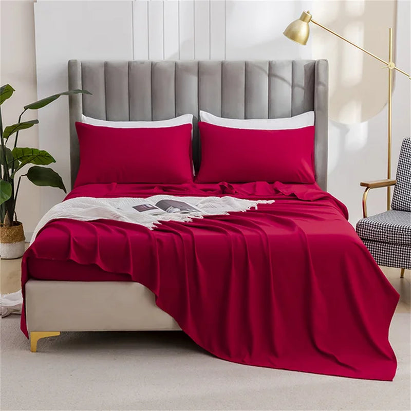 2024 Solid Color Brushed Set Flat Sheet + Pillowcase 2Pcs/3Pcs Full/Twin/Queen/King Size Machine Washable Light and Breathable