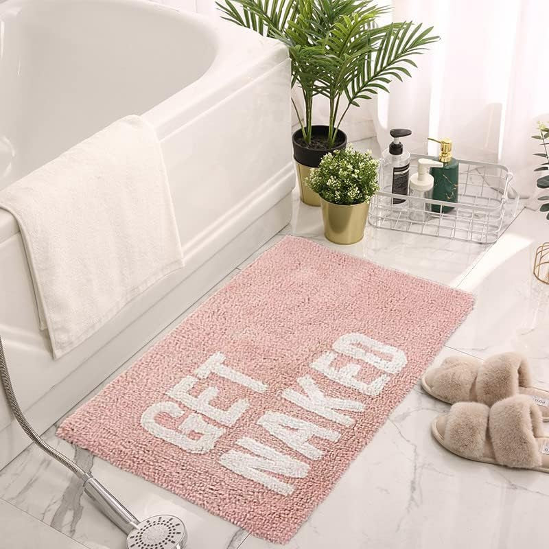 Cute Pink Bathroom Rugs Decor Funny Get Naked Bath Mat Machine Washable Bath Mats for Shower Bedroom Floor, Non-Slip Soft Absorbent Bathroom Accessories Rugs,20X32 (Pink)