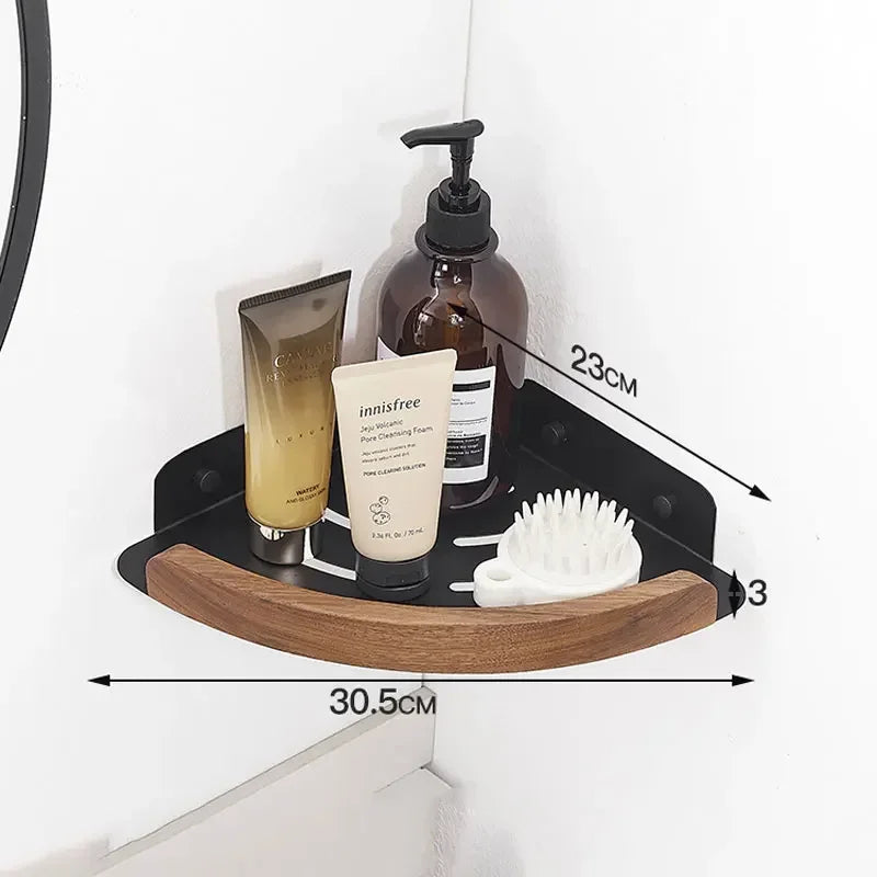 Bathroom Shelves Wall Mountedspace Aluminum+Wood Shower Corner Storage Shelf Multilayer Kitchen Organizer Rack Black+White