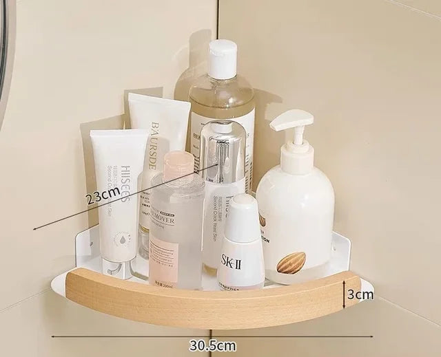 Bathroom Shelves Wall Mountedspace Aluminum+Wood Shower Corner Storage Shelf Multilayer Kitchen Organizer Rack Black+White
