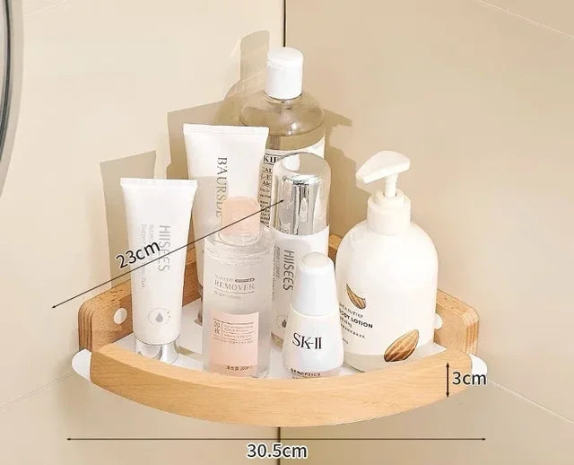Bathroom Shelves Wall Mountedspace Aluminum+Wood Shower Corner Storage Shelf Multilayer Kitchen Organizer Rack Black+White