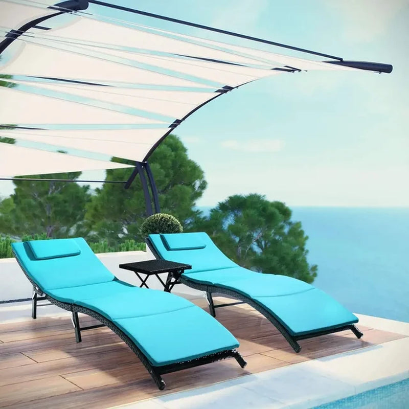 Outdoor Chaise Lounge Chair, 3 Pieces Chaises Set with Folding Table Poolside Rattan Reclining , Outdoor Chaise Lounge Chair