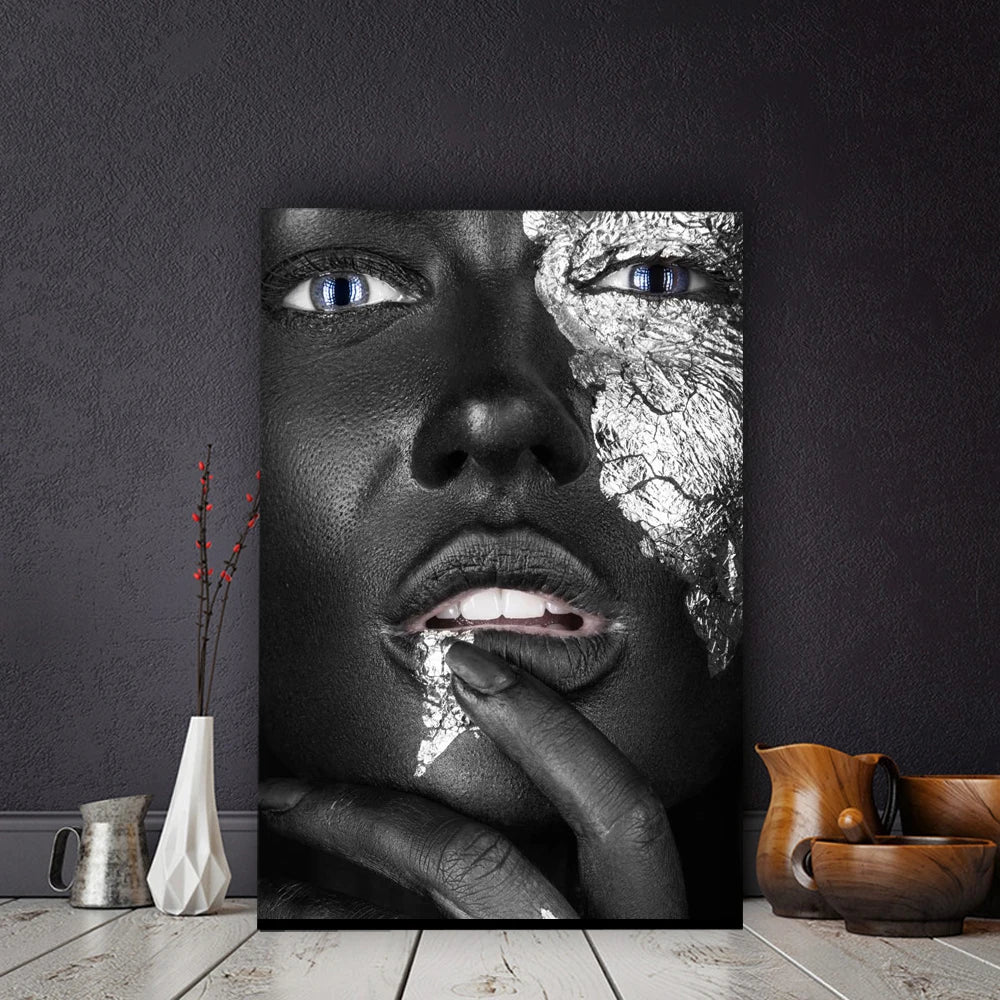 Black Gold Silver Nude African Art Woman Painting on Canvas Cuadros Posters and Prints Scandinavian Wall Picture for Living Room