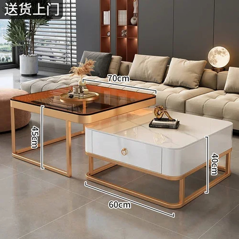 Clear Coffee Table Living Room Luxury White Glass Nordic Side Table Modern Minimalist Low Mesa Furniture for Home