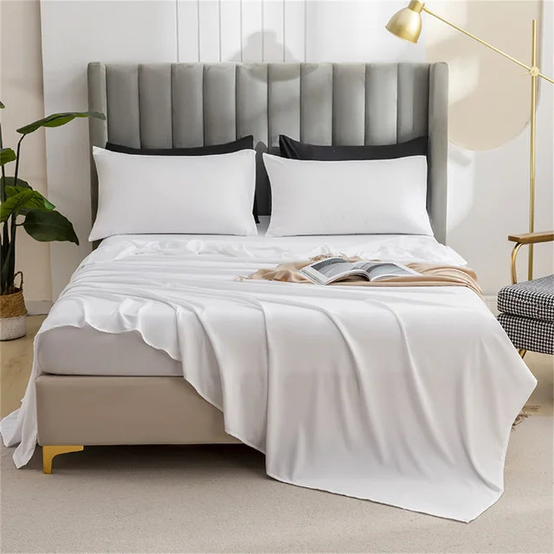 2024 Solid Color Brushed Set Flat Sheet + Pillowcase 2Pcs/3Pcs Full/Twin/Queen/King Size Machine Washable Light and Breathable