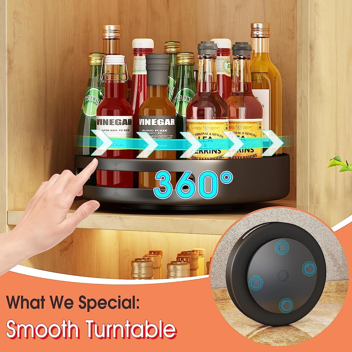 10-Inch Metal Lazy Susan Turntable Organizer for Cabinet, Kitchen, and Pantry - Rotating Spice Rack with Black Finish